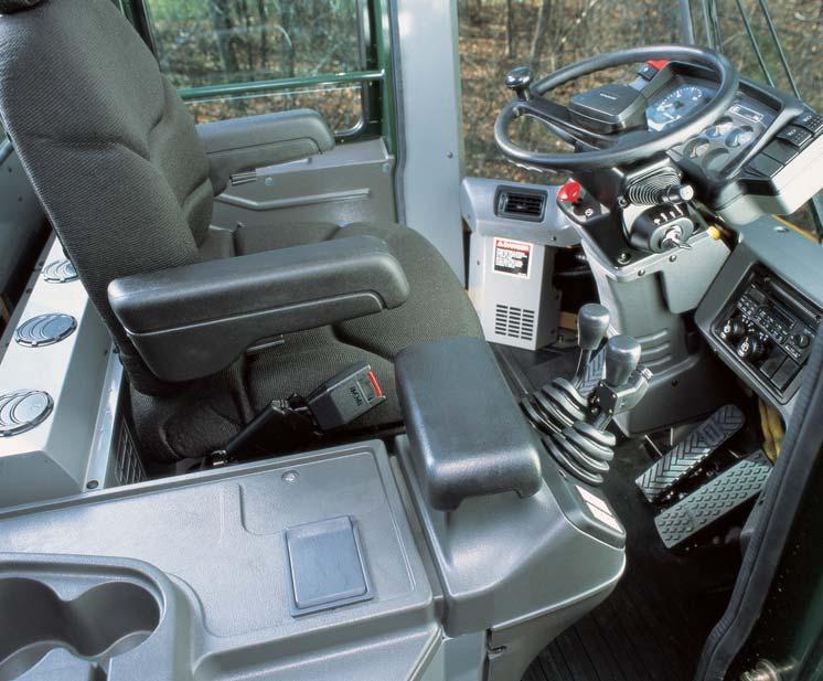 level Cab interior increased 20% in size for operator comfort Telescoping and tilting steering wheel Flooring configuration reduces sound levels and allows easy cleaning Increased storage Climate