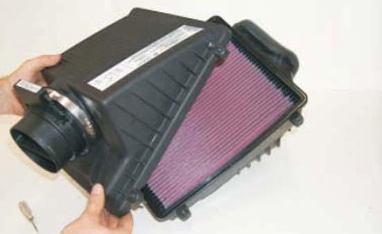109. Install K&N air filter components and reassemble the air box
