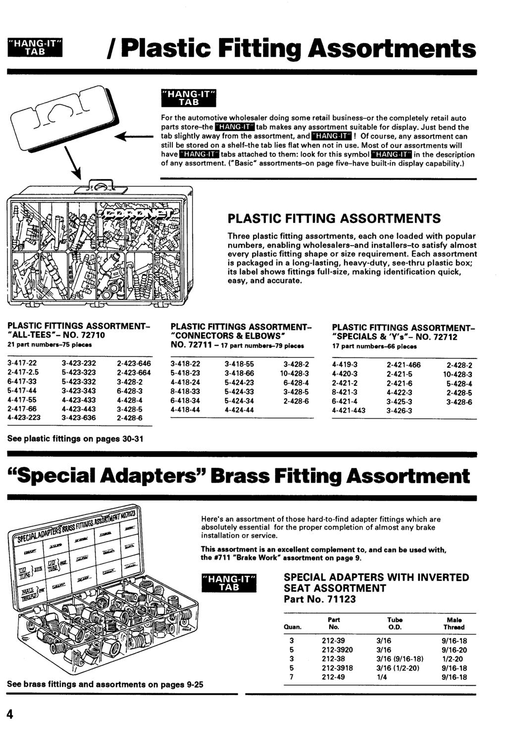 "HANG-IT" TAB / Plastic Fitting Assortments "HANG-IT" TAB For the automotive wholesaler doing some retail business-or the completely retail auto parts store-the tab makes any assortment suitable for