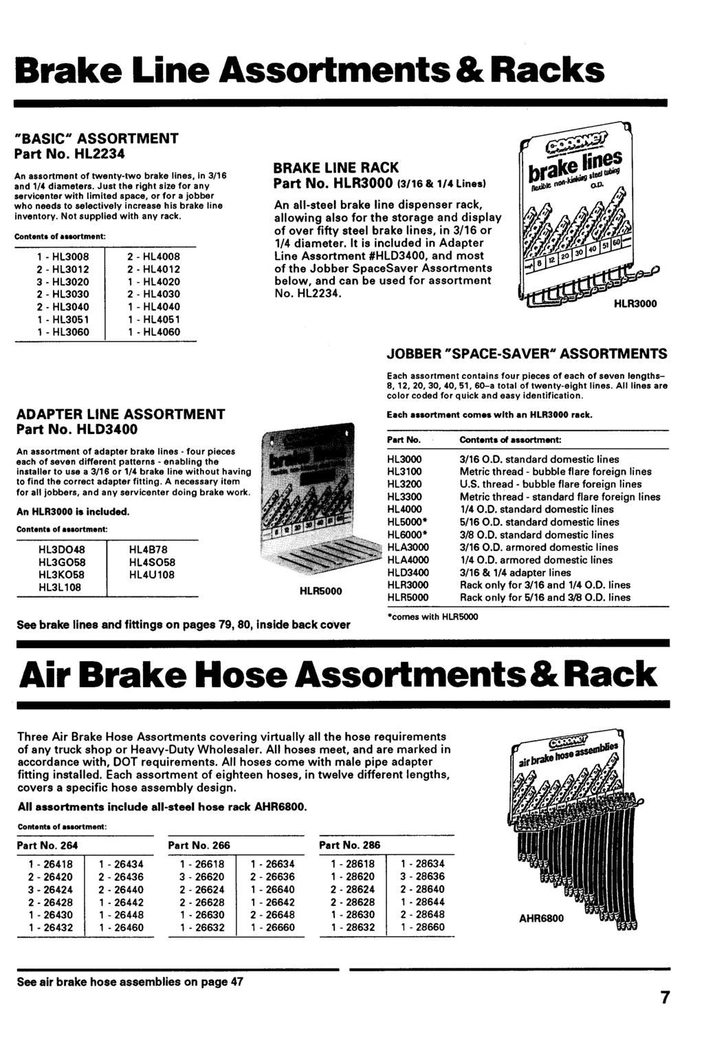 Brake Line Assortments& Racks "BASIC" ASSORTMENT Part No. HL2234 An assortment of twenty-two brake lines, in 3/16 and 1/4 diameters.