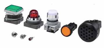 EB3 Pilot ights, Illuminated Pushbuttons, Illuminated Selector Switches, and Buzzers Unit Size Series 1 Shape Operation Mode Contact Ordering umber Dome EB3P-A1-* Square EB3P-U3B-* ens Color/