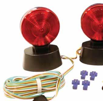 Complete kit includes lamps, harness and hook-up connectors Kit specifications include truck harness and 20-foot connecting harness Plugs into a standard, flat, four-way vehicle trailer light