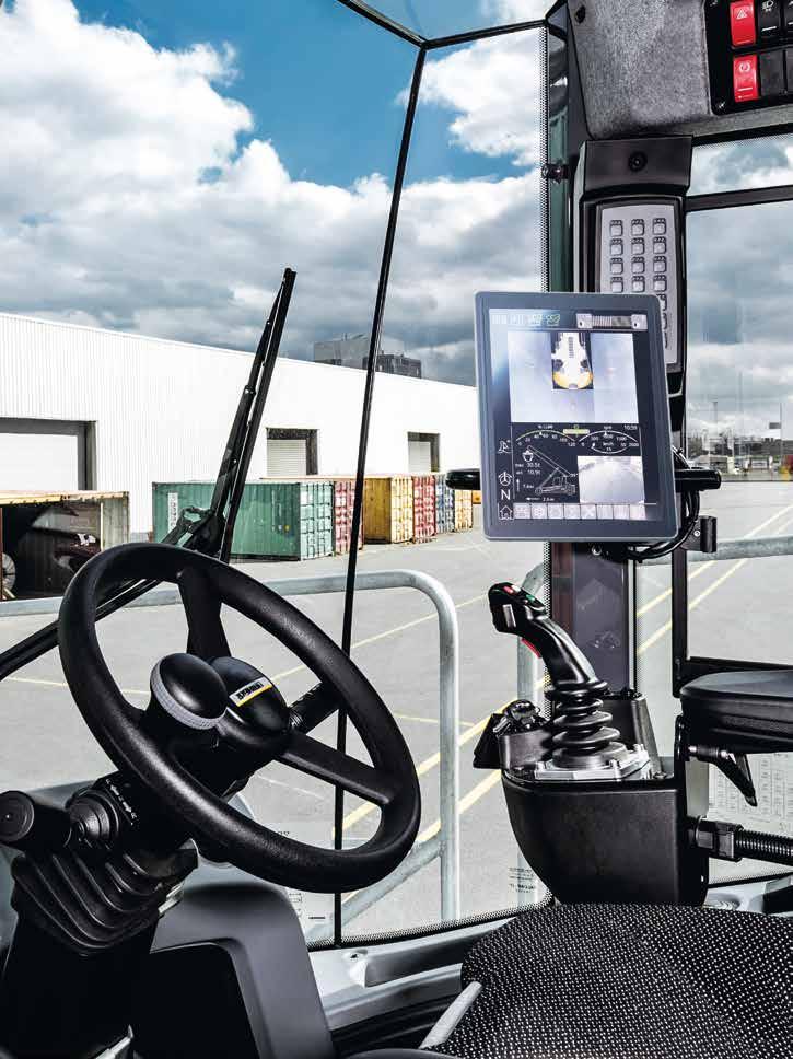 Driveability Visibility and Comfort Handling Topview Camera System The distinctive feature of the newly designed Liebherr cabin is a large glass panel that unites the front window with the side
