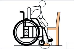 Always place feet firmly on the ground when transferring off or onto the wheelchair. DO NOT stand on the wheelchair footplates.
