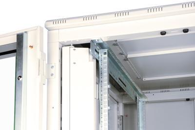 Server cabinets are equipped with 70% perforated front and rear doors. A special lock system is present on front as well as rear doors.