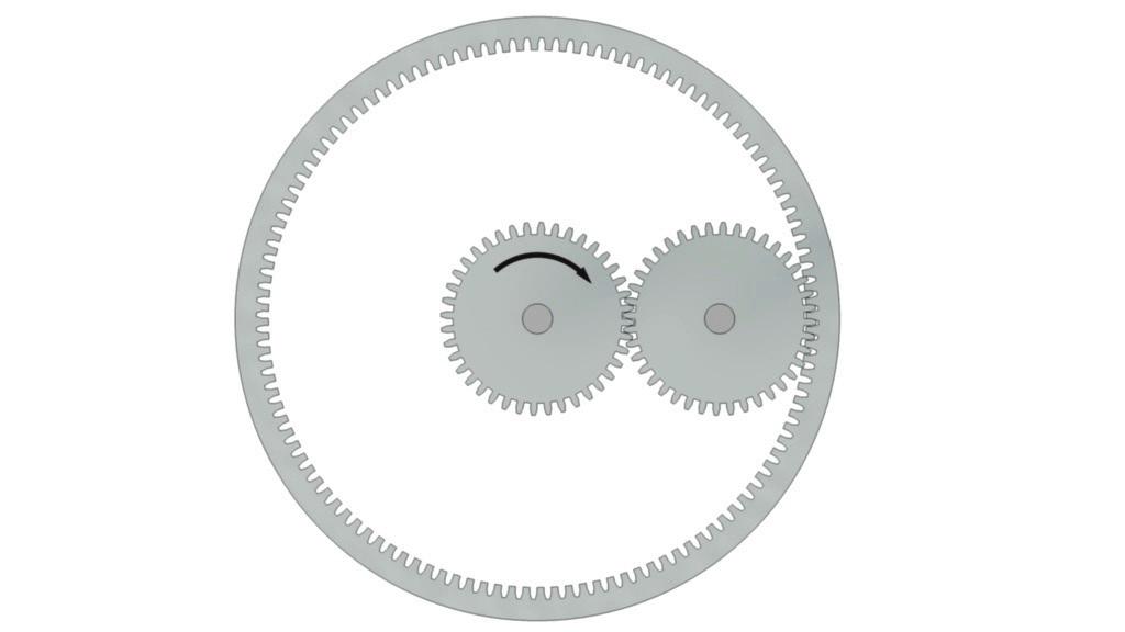 Internal gears are used to connect the crank to the winch body Seen from above the gears look like this: Figure 5 Simple Gears and Transmission