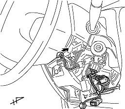 23. Plug in the V3 harness white 6P connectors between the vehicle harness white 6P connector and the lower part of steering wheel. (Fig.