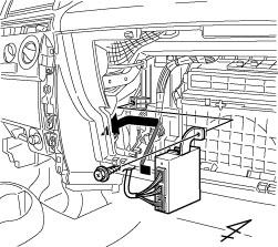 7. Mount the V3 ECU to the glove box area with the vehicle s bolt. (Fig. F 6) i. Verify the bolt is tightened ii Verify the V3 harness does not droop downward. 10mm Socket 8.