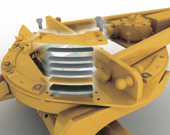 Top-adjust drawbar wear strips Moldboard. The optimal curvature and large throat clearance help move material quickly and efficiently.
