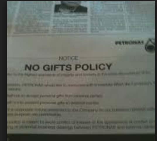 No Gift Policy Advert in national newspapers