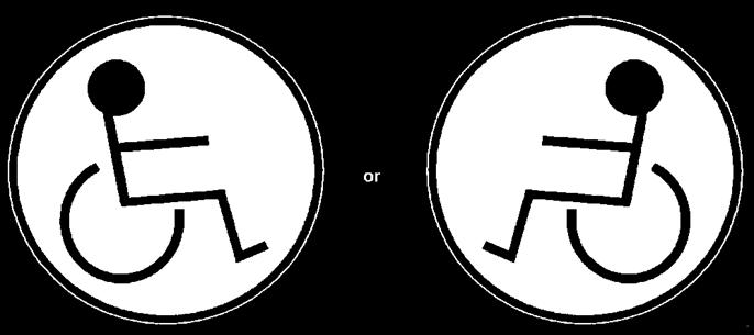 Figure 9 Pictogram for Wheelchair Users One of these pictograms shall be placed internally adjacent to each wheelchair space indicating whether the wheelchair is to be positioned facing the front or