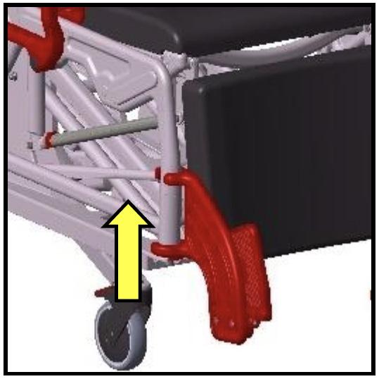 5, Schematic 1). 11.4 Sitting and laying while lifting & Should the patient be lifted by the lift mechanism, at least two castor brakes must first be engaged (Section 11.5, Schematic 1). The safety belt must be fastened while the patient is sitting and laying in order to improve the safety.