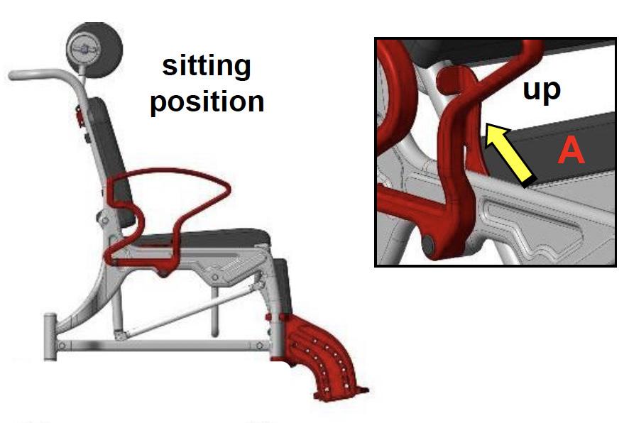 The head rest can be steplessly adjusted (ca. 4.72") until the button (D) clicks into the hole (end-position).