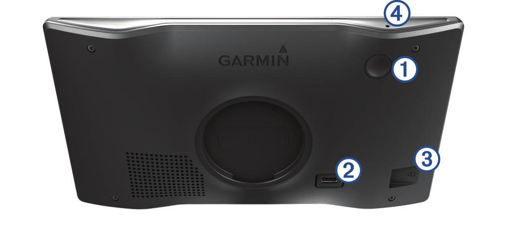 Garmin DriveSmart 61 Seadme ülevaade À Á Â Ã Toitenupp USB toite- ja andmepesa Kaardi- ja mälukaardipesa Mikrofon häälkäskude ja käed-vabad helistamise jaoks Seadme Garmin DriveSmart paigaldamine ja