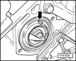 Page 30 of 40 19-24 Installing Installation is the reverse of removal, noting the following: Bleeder valve for thermostat (arrow) must be at the top. - Install thermostat -4- into engine block.