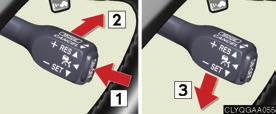 ON-OFF button. Accelerate or decelerate to the desired speed, and then push the lever down.