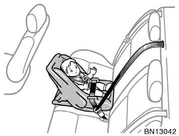 Installation with 3 point type seat belt (A) INFANT SEAT INSTALLATION An infant seat is used in rear facing position only.