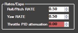 SETUP/TUNING PID TUNING (ADVANCED) RED BOX: Indicates unsaved change. Click Write Settings to commit. TPA = Throttle PID Attenuation This controls the throttle burst.