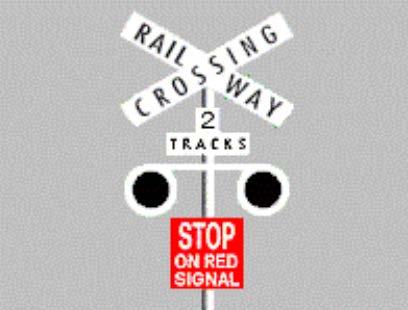 IN029 - Intersections When approaching a railway level crossing displaying this sign, you must - - Slow down, look both ways for trains and be prepared to stop if necessary.
