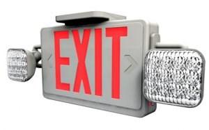 EXIT SIGNS LED Exit and Light Combo Unit Model # Housing Face Lamp Wattage Exit Sign Wattage Voltage JESC-2HLED-RD-WH (White) Plastic Lens Single Face (RED) Lettering 1 watt (8 LEDs x 0.125W) 3.
