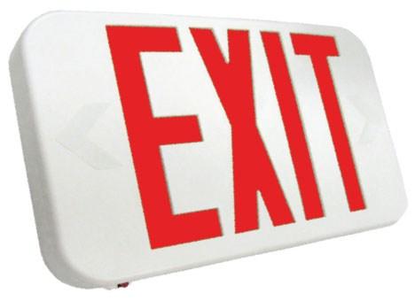 EXIT SIGNS Compact LED Double Face EXIT SIGNS Also available in GREEN Lettering Model # Housing Face Letter Color Voltage Input Watts Input Amps JES-RD-WH-R JES-GR-WH-R Rounded Corners White Rounded