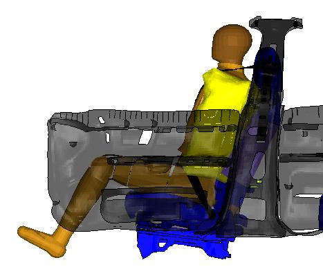 The difference of test and simulation results is less than 10% for both body regions for the driver as well as the rear passenger.