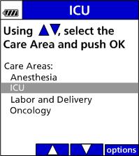 2. Use the arrow keys to select the Care Area (nursing area) and press OK. (See Figure 20.) Figure 20.