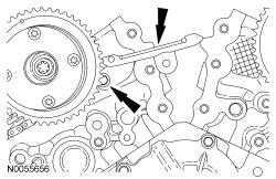 Loosen the RH primary timing chain guide upper bolt. Rotate the guide and tighten the bolt.