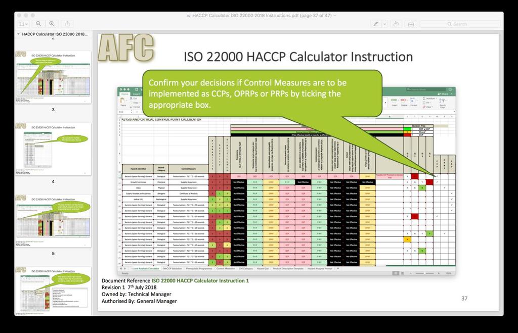 The ISO 22000 HACCP Manual Folder contains supplementary ISO HACCP Manual documents, the HACCP Calculator ISO 22000 2018 & Instructions: The Food Safety Team