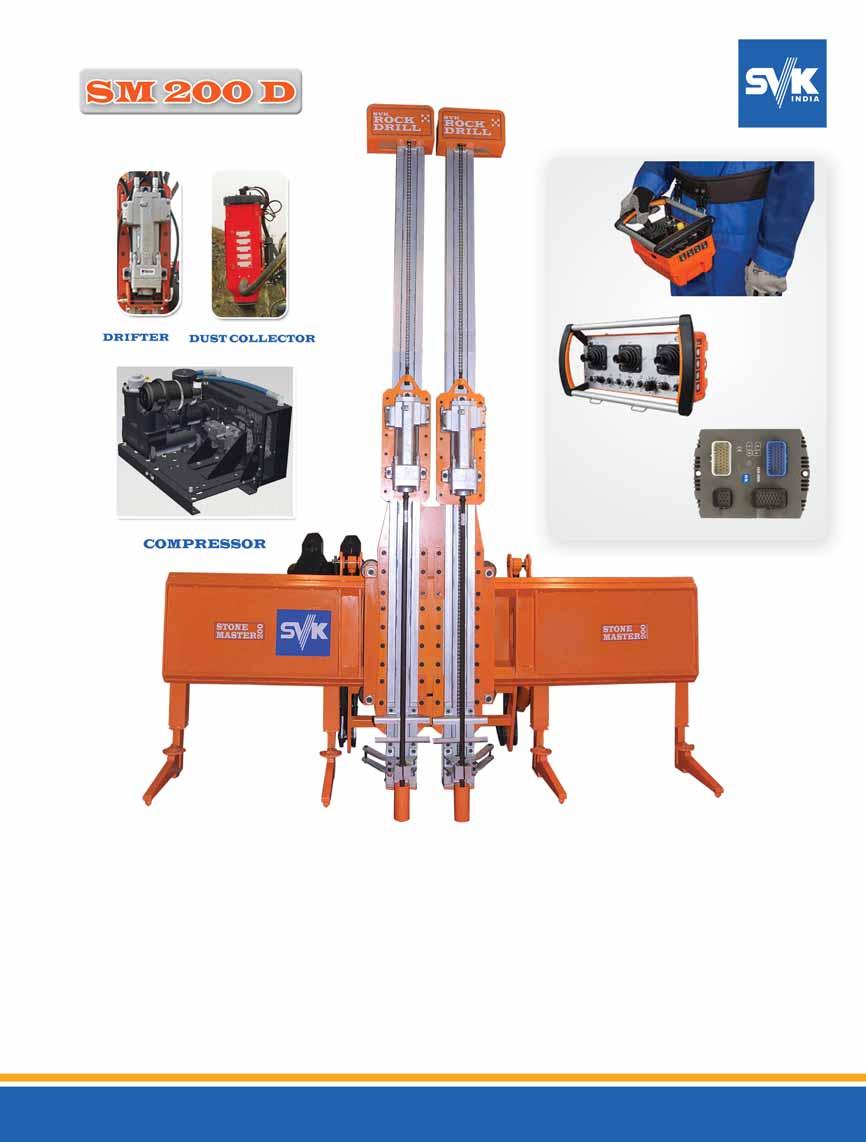 APPLICATION SM200 is hydraulically operated, excavator mounted splitting and line drilling unit for dimensional stone quarries.