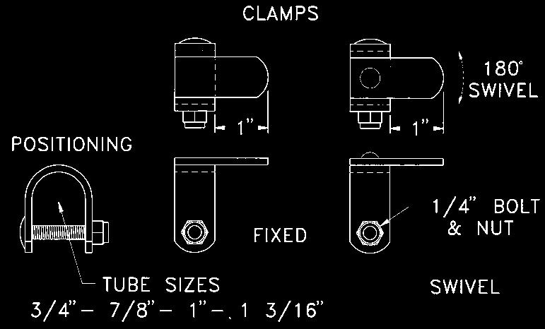 Clamp, Swivel Hold Down 1231-00 1231-01 3/4 Clamp, Fixed Hold Down 1232-00 1232-01 7/8 Clamp, Fixed Hold Down 1233-00 1233-01 1 Clamp, Fixed Hold Down 1234-00 1234-01 7/8 to 1 Clamp, Fixed Hold Down