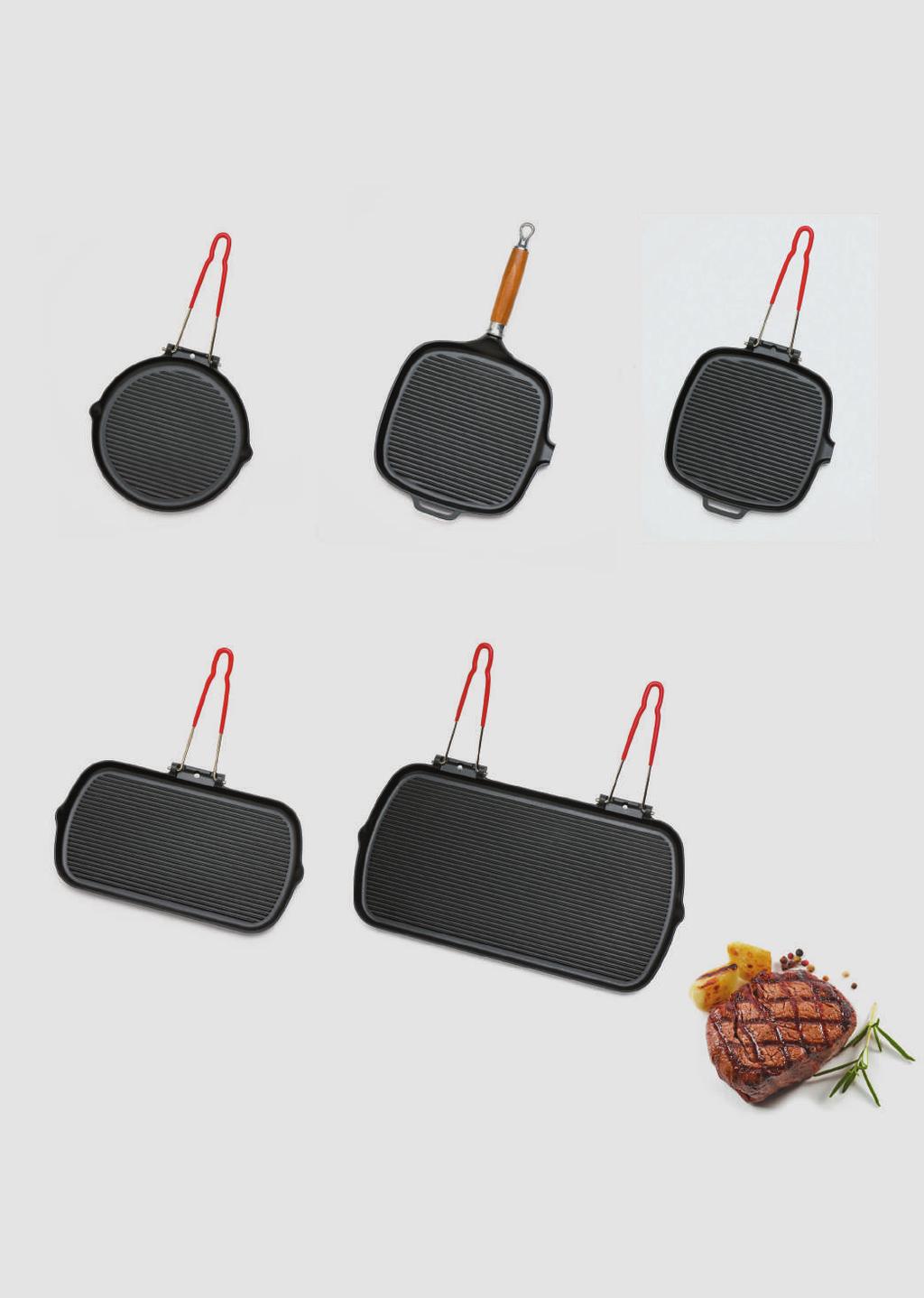 GRILLS DISHES & GRILLS Round grill pan w/ folding handle Ref. 32710 - Black L 25,5 x l 25,5 x h 3 cm - 1,4 kg Square grill pan w/ wooden handle Ref.