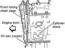 Page 8 of 10 Fig. Install lower end of front timing chain case tightly onto top surface of the upper oil pan-3.5l engine 10. Tighten the front timing chain case bolts in the order illustrated.
