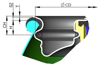 Recommended crimping valve dimensions with mounting cup Ø 25mm Fe tin can Al tin can Dimension designation Fe cap Al cap Fe cap Al cap T S2 H Thickness of cap s wall 0,28 0,40 0,28 0,40 Compression