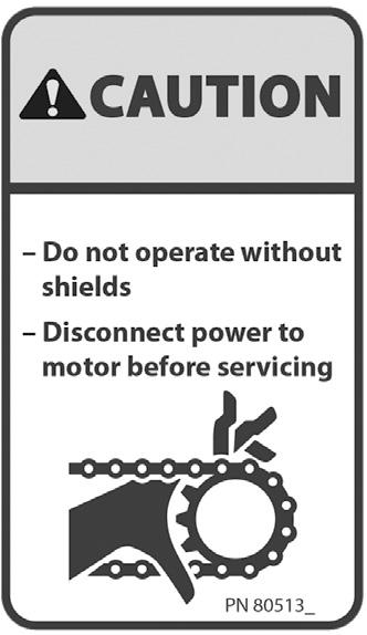 Do not operate without shields. Do not directly spray the electric motor and electrical connections with a pressure washer. Ensure people are clear of hopper system before and during operation.