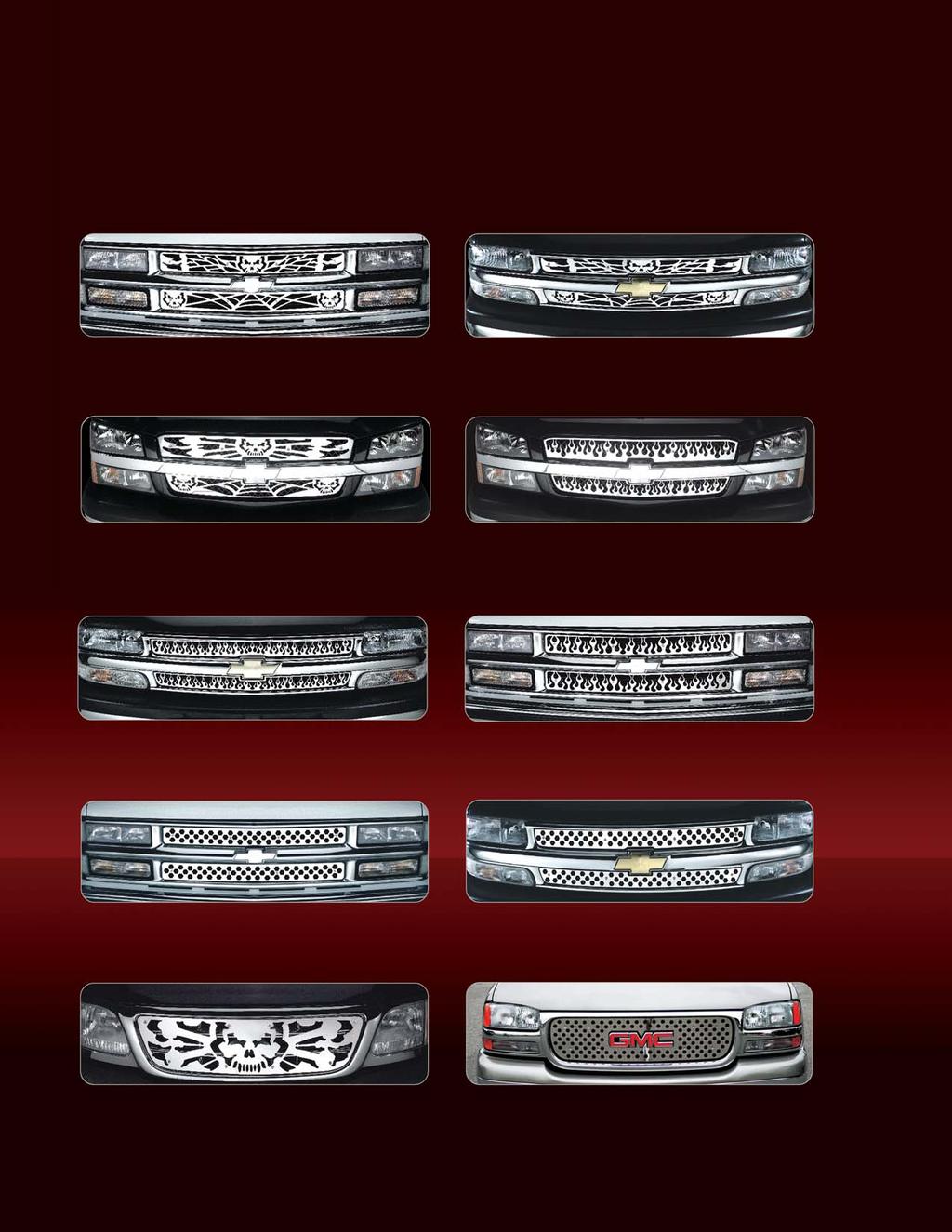 STAINLESS STEEL GRILLE INSERTS SG-131 94-98 Chevy C/K Full Size Truck 1500 / 500 / 3500 94-99 Chevy Suburban / Tahoe SG-13 99-0 Chevy Silverado 1500 / 500LD 00-06 Chevy Suburban / Tahoe SG-133 03-05