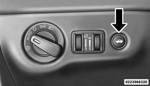 TRUNK LOCK AND RELEASE The trunk lid can be released from inside the vehicle by pressing the trunk release button located on the instrument panel to the left of the steering wheel.