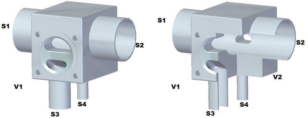 Model S04V02AL/R - Zero static back to back dual T-valve block, distribution or collection, vertical or