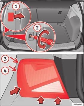 Emergencies Rear bulbs (in the side panel) CAUTION Take care when removing the rear light unit to make sure there is no damage to the paintwork or any of its components. Fig.