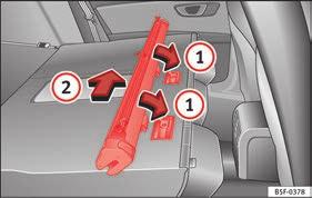 Transport and practical equipment Removing the net partition Fold the rear seat backrests forward. Press the left or right release catch Fig. 172 in the direction of the arrow 1.