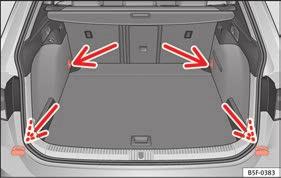 Transport and practical equipment Fastening rings* In the front and rear part of the luggage compartment there are fastening rings to secure the luggage Fig. 178.