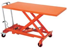 00 DSLT Series Double Scissor Lift Table Ergonomic answer to preventing back injuries Heavy-duty steel frame and table Smooth rolling poly over nylon casters, two swivel and two fixed, with parking