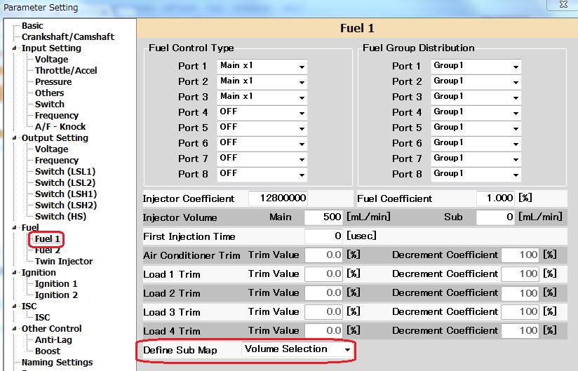 To use Mixture Controller to switch Sub Maps, select Fuel Sub Trim for the terminal Mixture Controller is connected in Voltage of
