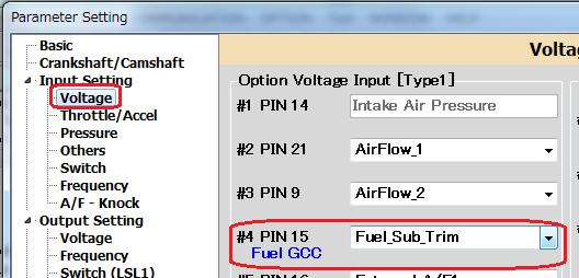 ) Also, select Volume Selection for Define Sub Map in Fuel 1 under Parameter Setting.