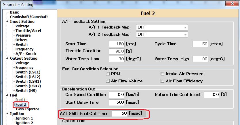 Also, enter a throttle full opening angle to of A/T Shift Up/Down Throttle Condition Basic under Parameter Setting.