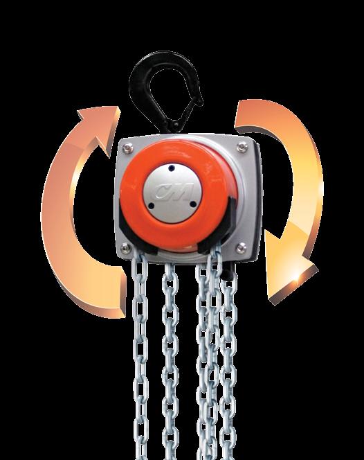 Its patented hand chain cover rotates a full 360 to allow for pulling and lifting of loads from virtually any angle, helping to