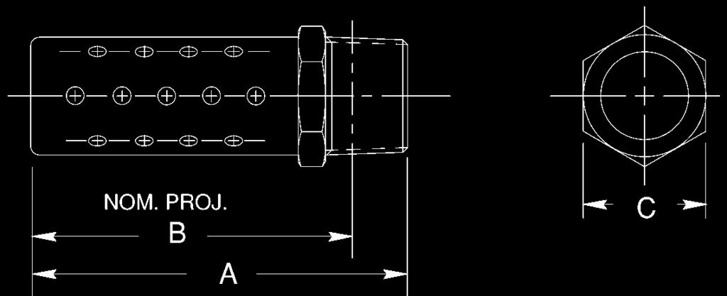 ockout Valve Series M Series Metal Air Silencers ANSI SYMBO P Series Porous Bronze Air Silencers NPTF Male Dimensions NPTF A B C cv M1MN 1/8 1.38 (34.9) 1.22 (31.0) 0.44 (11.1) 1.17 M2MN 1/4 1.75 (44.