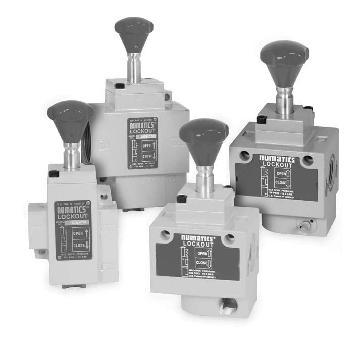 Numatics ockout and Shut Off Valves ockout Valve Series V52 VS32 (Product Color Grey) V40 V32 / MV32 (Product Color Yellow) ockout valves prevent unauthorized pressurization of an air system during