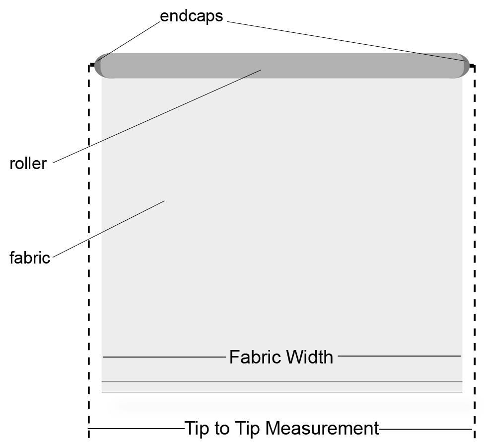 Solar Screen Roller Shades Roller Shade Deductions Tip-to-Tip vs. Fabric Measurements Roller shade sizes are based on tip-to-tip measurements.