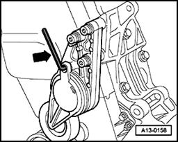 Page 18 of 38 13-16 All models - Move ribbed belt tensioner in direction of arrow to release tension on ribbed belt.